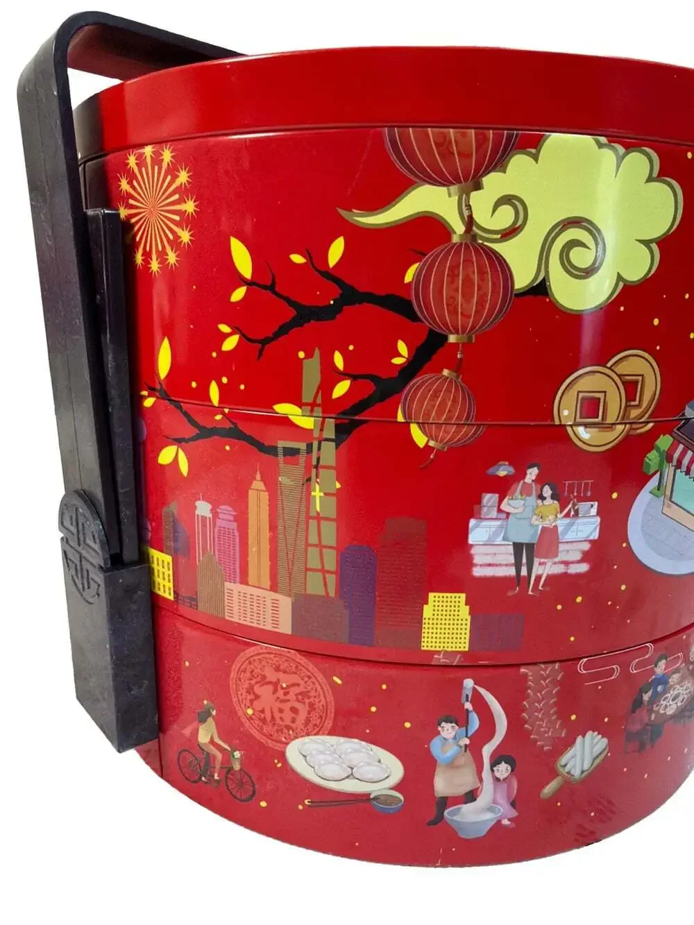 3-Tier Chinese New Year Tiffin Box Pristine For Knitting,Crafts,Picnics 9”H/10”W